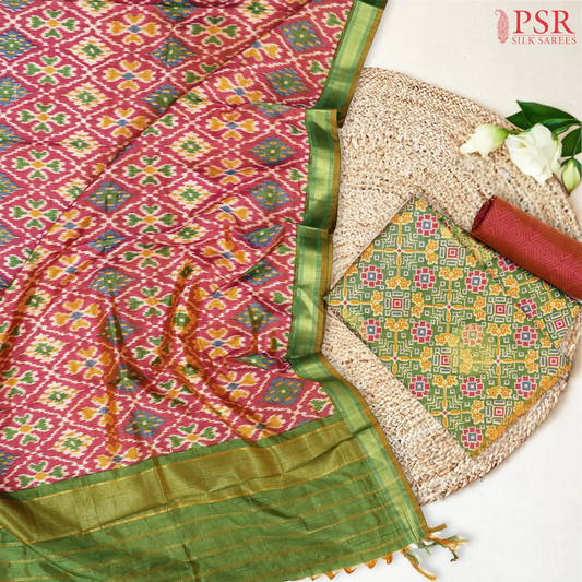 Parakeet Green Soft Patola Semi Silk Dress Material