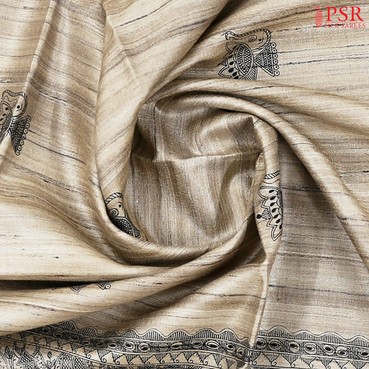 Royal Beige & Black Kadhi Tussar Silk Saree