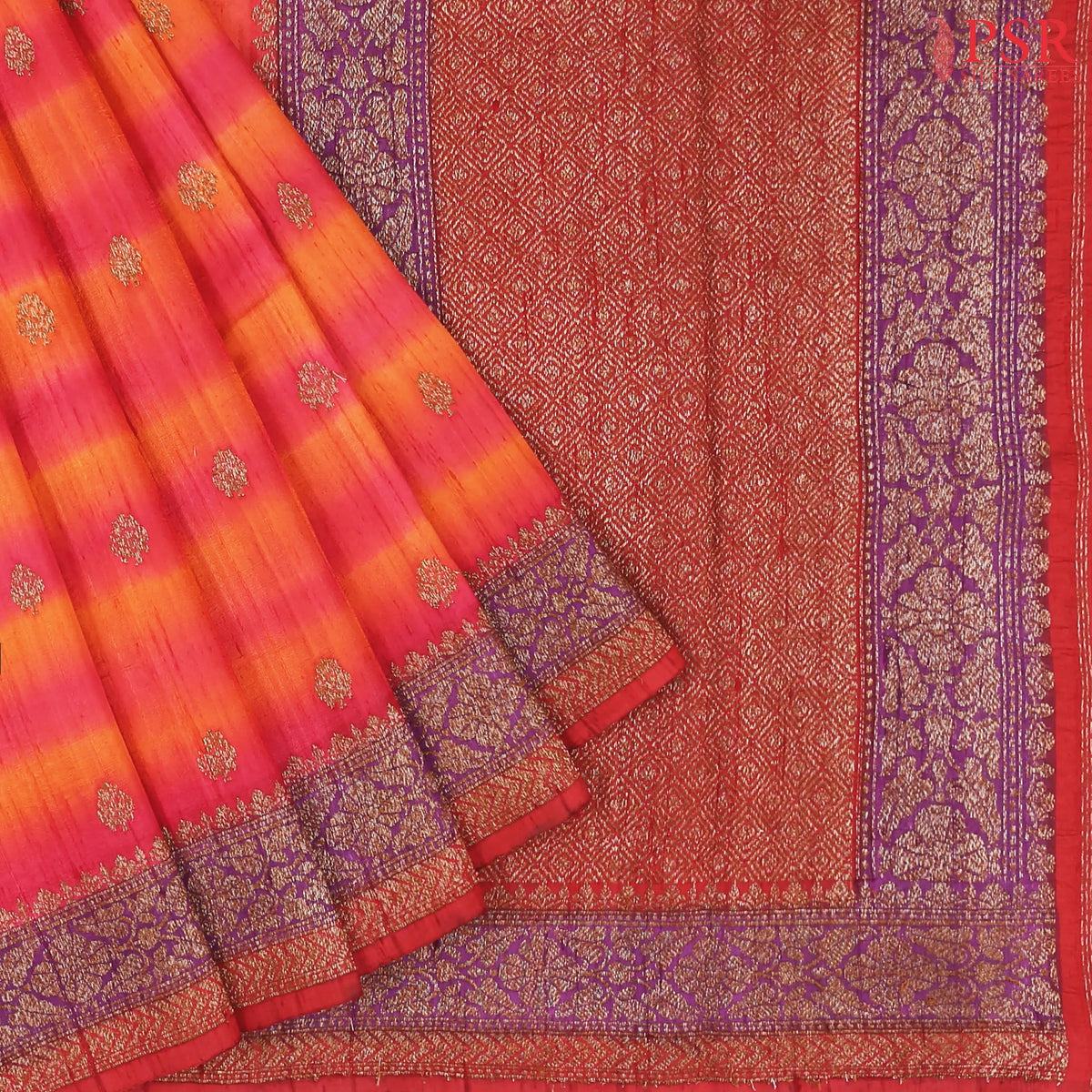 Red & Orange Banaras Jute Silk Saree