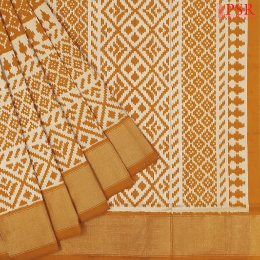Dark Mustard Orange Pochampally Silk Ikat Saree