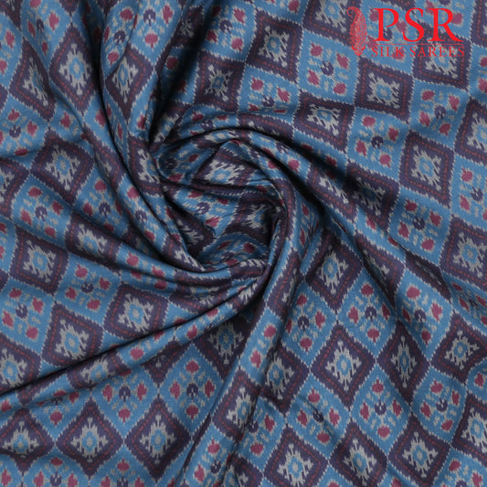 Dark Blue Semi Tassar Ikkat Print Running Material
