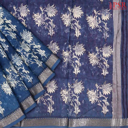 Dark Blue Chanderi Silk Cotton Saree