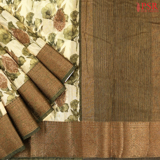 Cream Beige Bamboo Silk Sarees