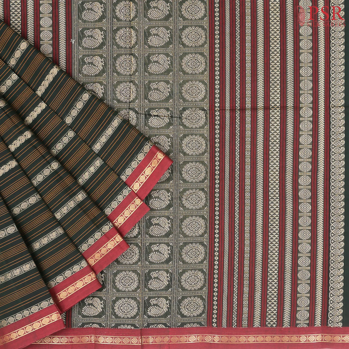 Bottle Green Kalakshetra Kovai Cotton Saree