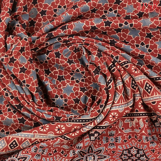 Antique Red Jaipur Cotton Printed Saree