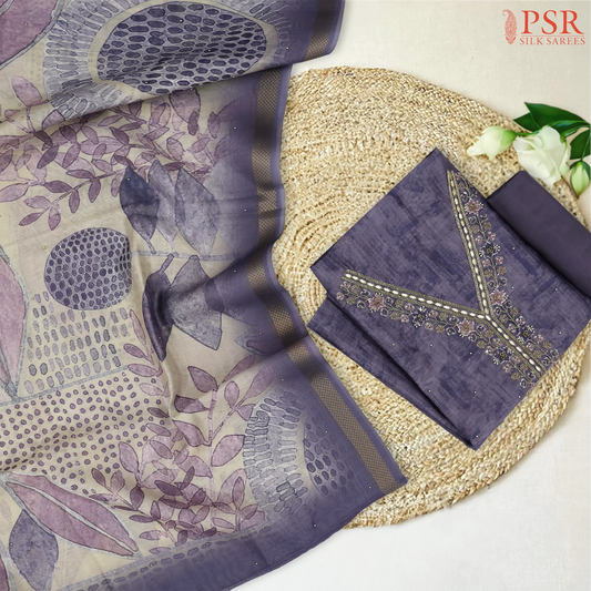 Heather Mauve Silk Cotton Dress Material