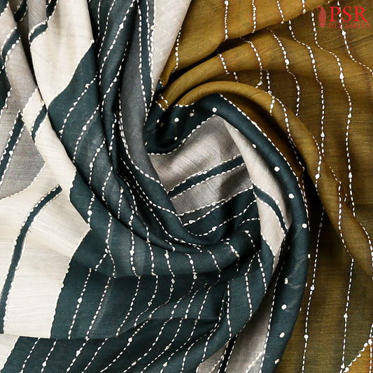 Teal & Olive Munga Silk Saree