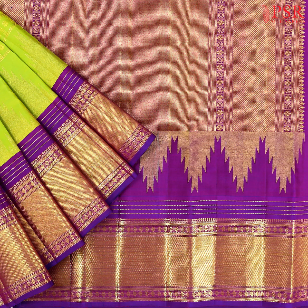 Bright Green Kanchipuram Silk Saree