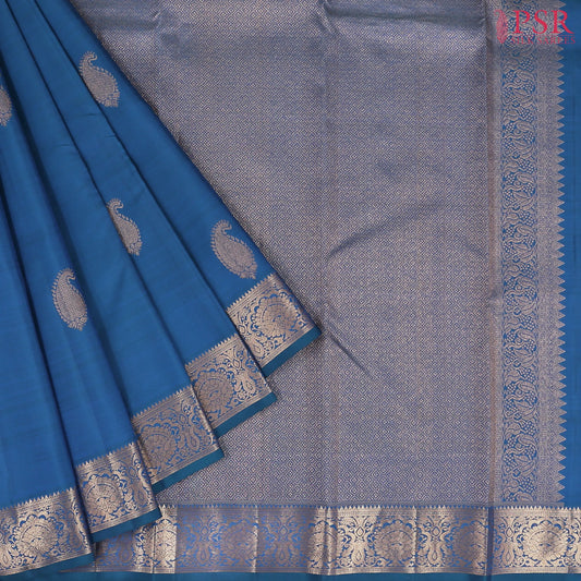 Peacock Blue Kanchipuram Silk Saree