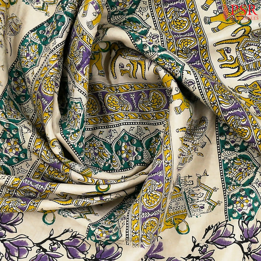 Royal Beige Kalamkari Silk Saree