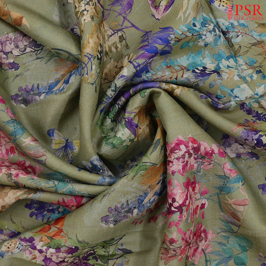 Asparagus Green Kadhi Tussar Silk Saree