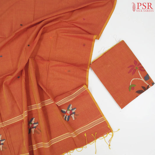 Fiery Orange Byloom Cotton Dress Material