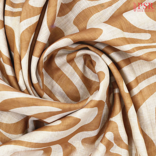 Beige & Buff Orange Linen Tissue Embroidery Saree