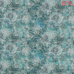 Teal Green Linen Print Running Material