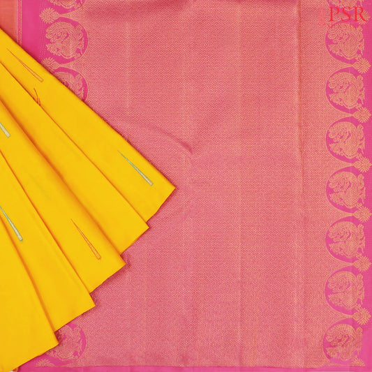 Amber Yellow Kanchipuram Silk Saree