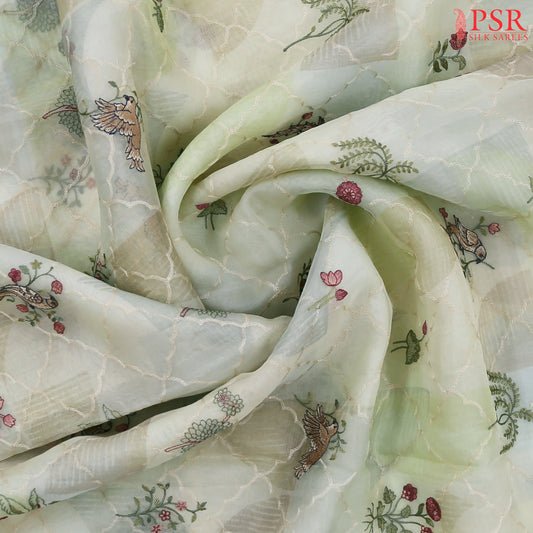 Mint & Pastel Olive Yellow Organza Saree
