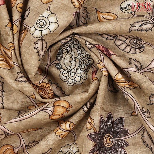 Light Brown Printed Cotton Saree
