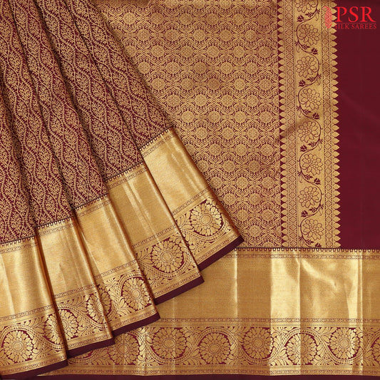 Dark Maroon Kanchipuram Silk Saree