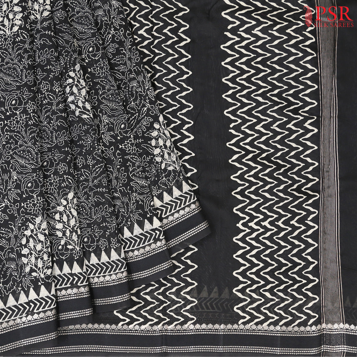 Black Chanderi Silk Cotton Saree