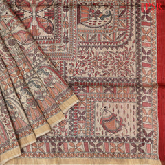Hazelnut Beige & Red Kadhi Tussar Silk Saree