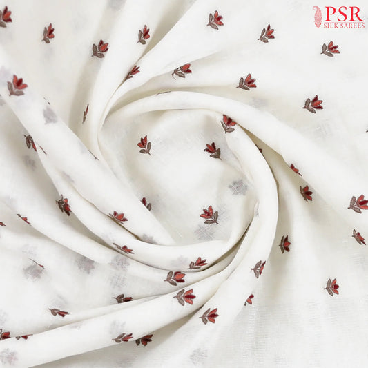 Floral White Linen Saree