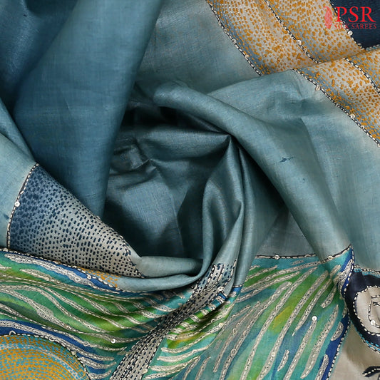 Light Celestial Blue Kadhi Tussar Silk Saree