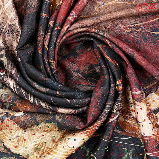 Brown & Black Semi Dupion Saree