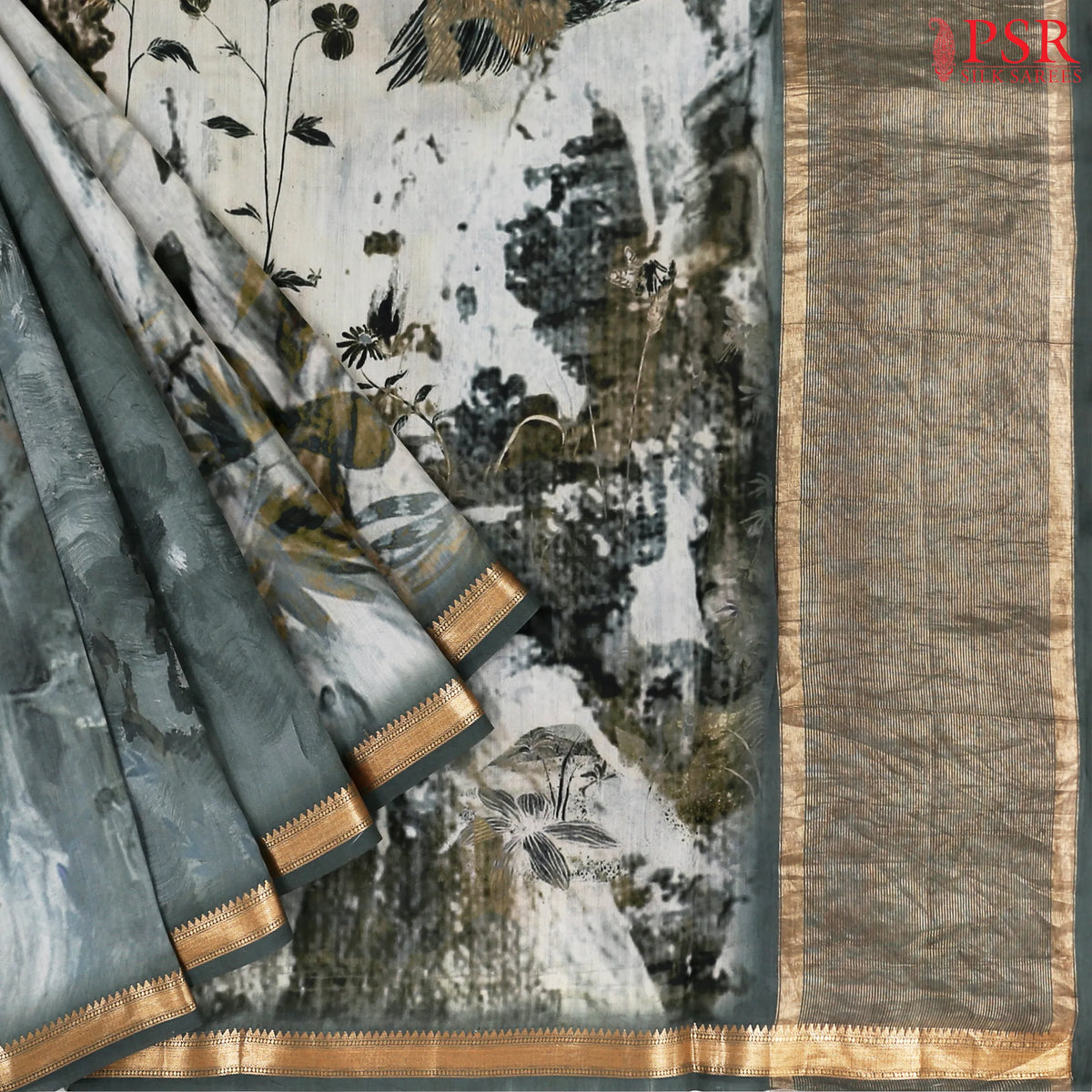 Light & Dark Grey Chiniya Silk Saree