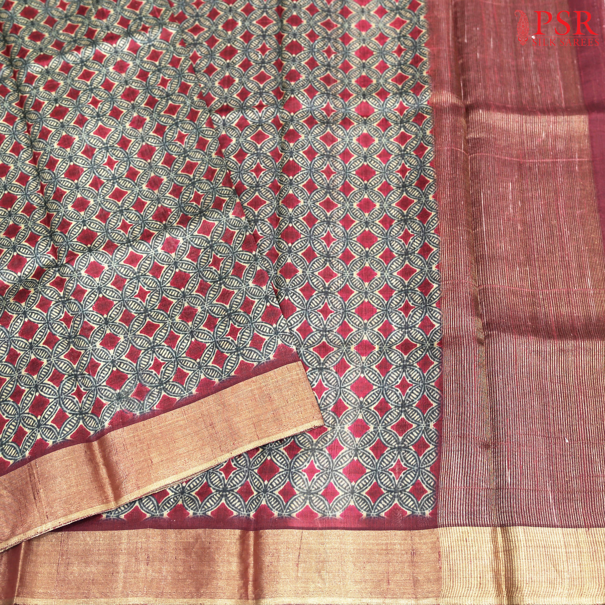 Burgundy Kadhi Tussar Silk Saree