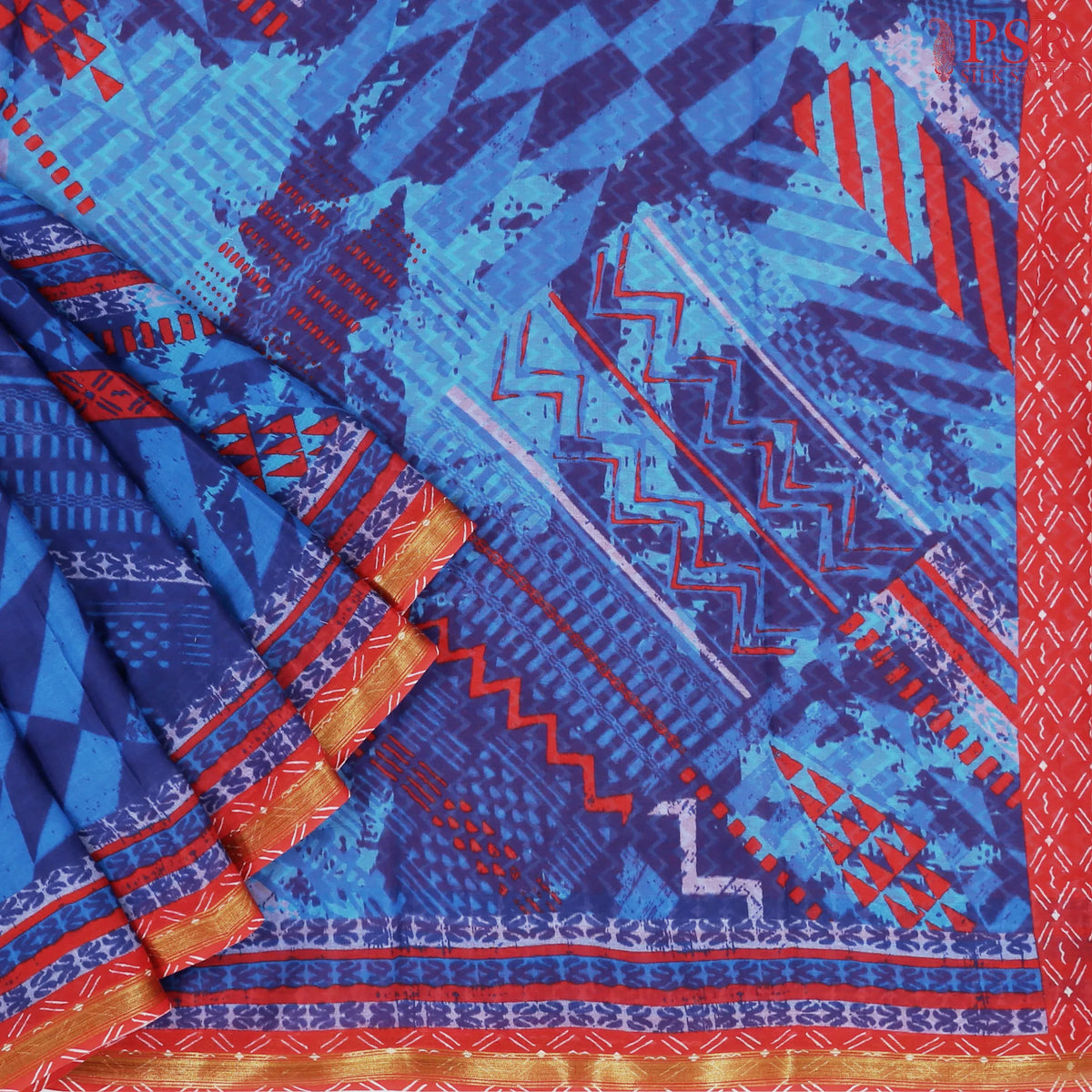 Dark Blue Mul Printed Cotton Saree