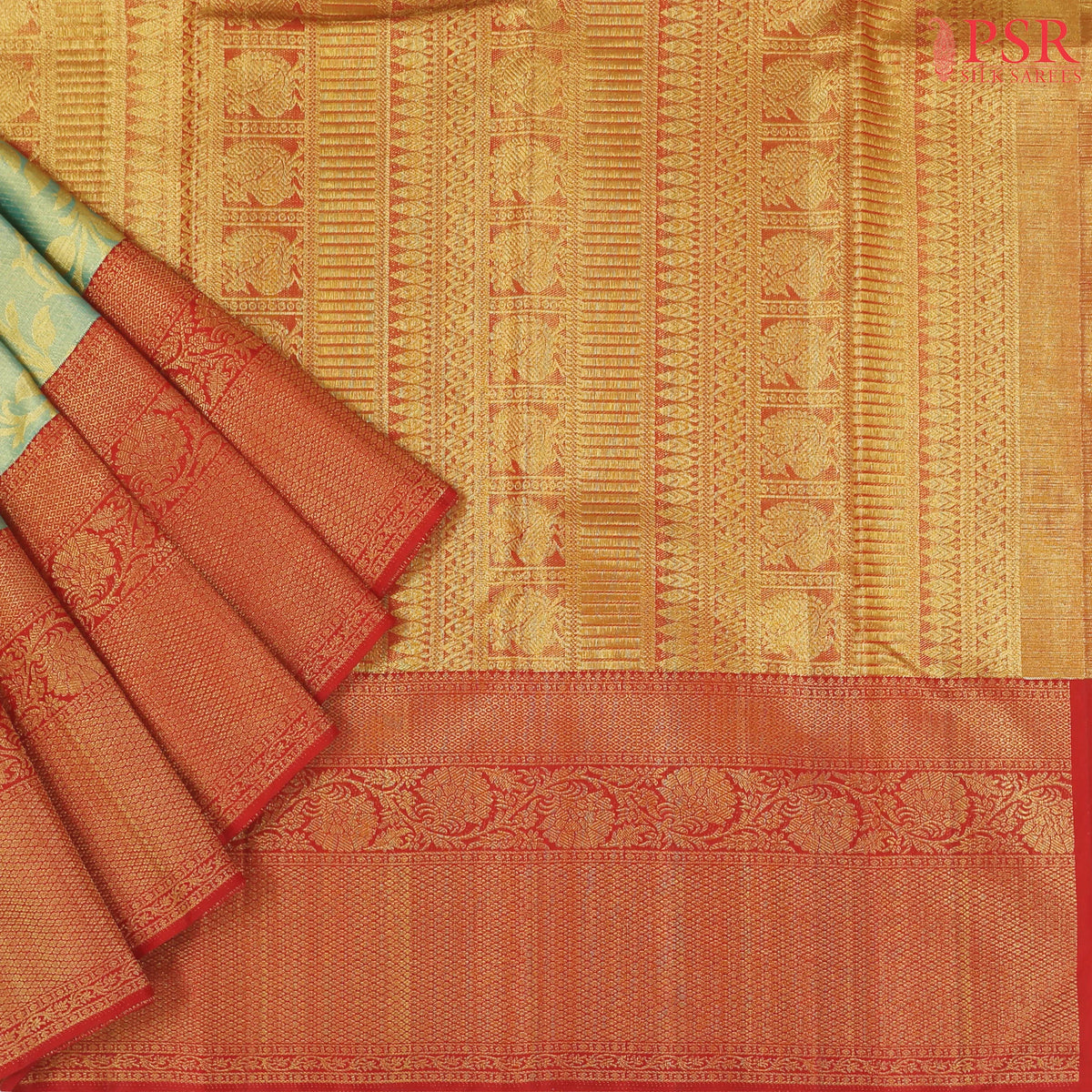 Sea Green Kanchipuram Jacquard Tissue Silk Saree