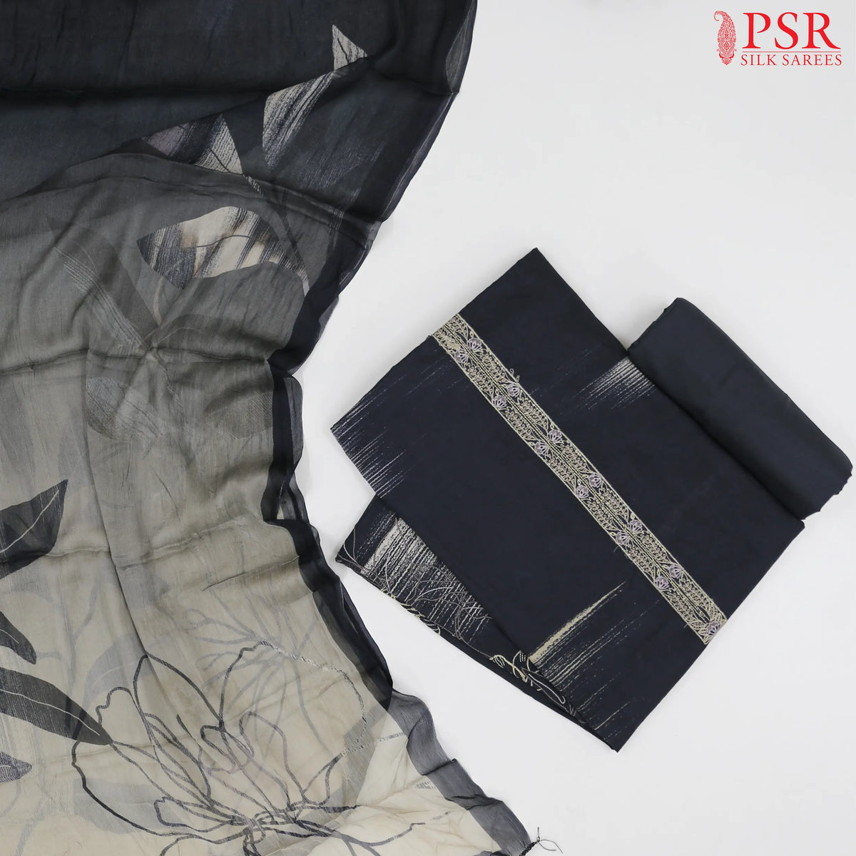 Charcoal Grey Cotton Dress Material