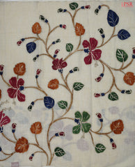 Beige Tissue Linen Embroidery Saree