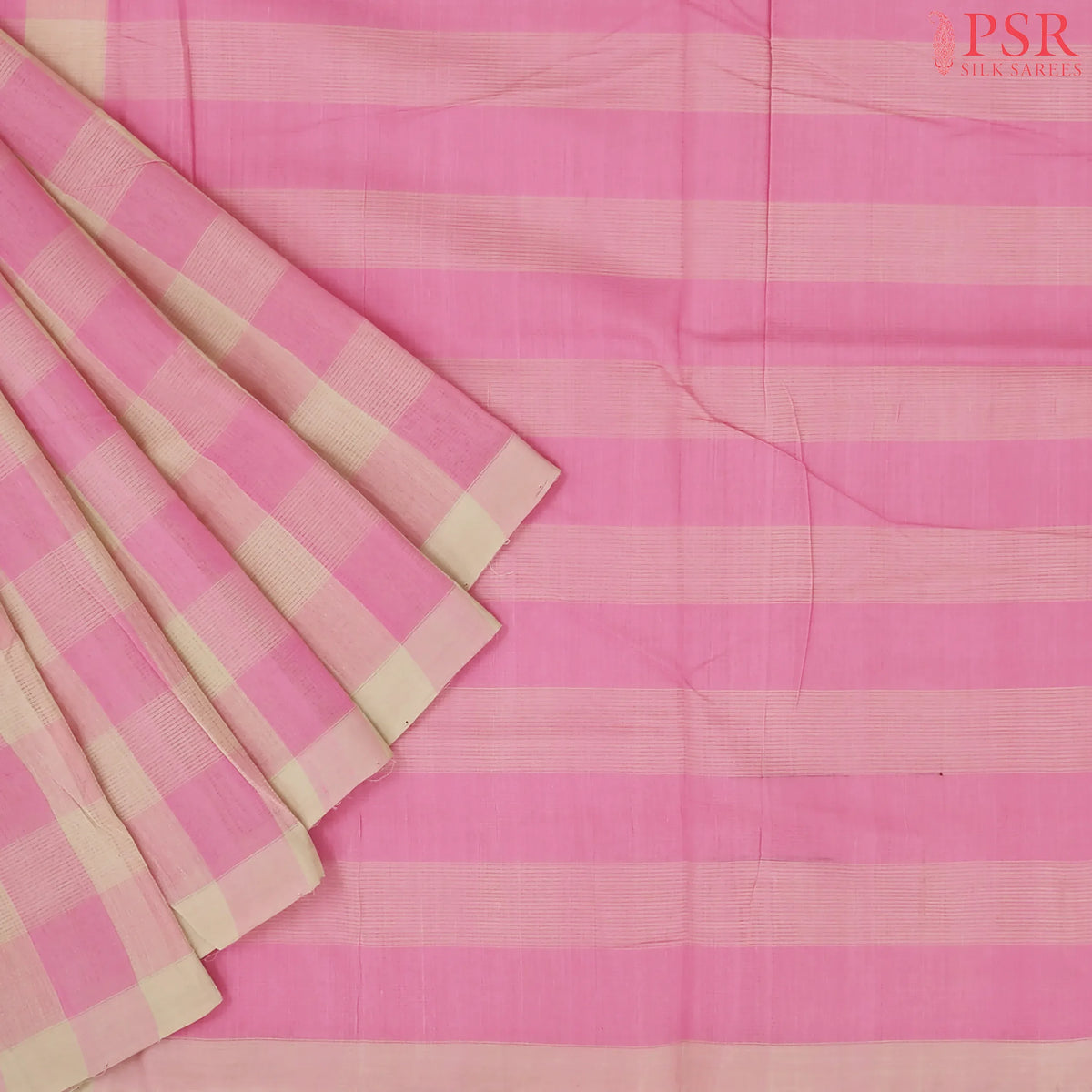 Light Pink & Beige Mangalagiri Cotton Saree