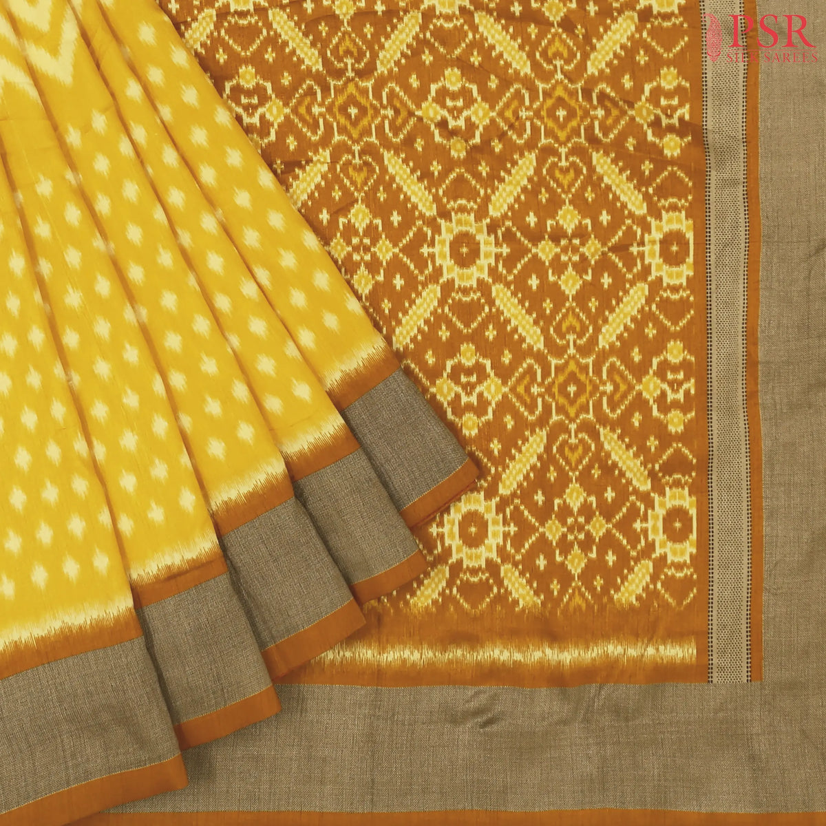 Yellow Ikkat Tussar Saree