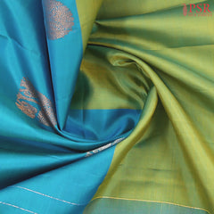 Peacock Blue & Pear Green Kanchipuram Half & Half Silk Saree