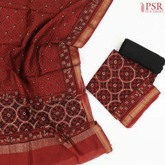 Dark Red Maheshwari Silk Cotton Dress Material