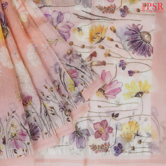 Light Peach Organza Saree