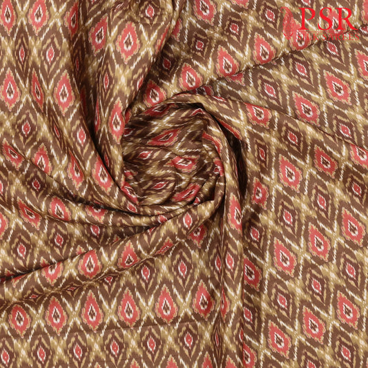 Mustard Brown Semi Tassar Ikkat Print Running Material