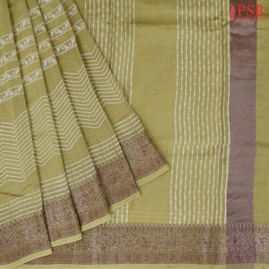 Olive Yellow Chanderi Silk Cotton Saree