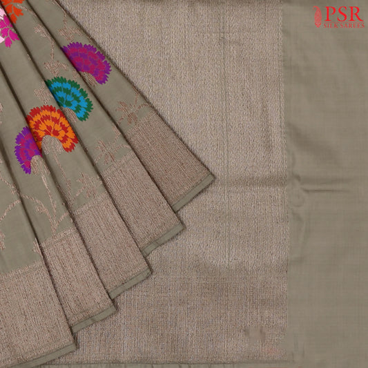 Fossil Grey Banaras Katan Silk Saree