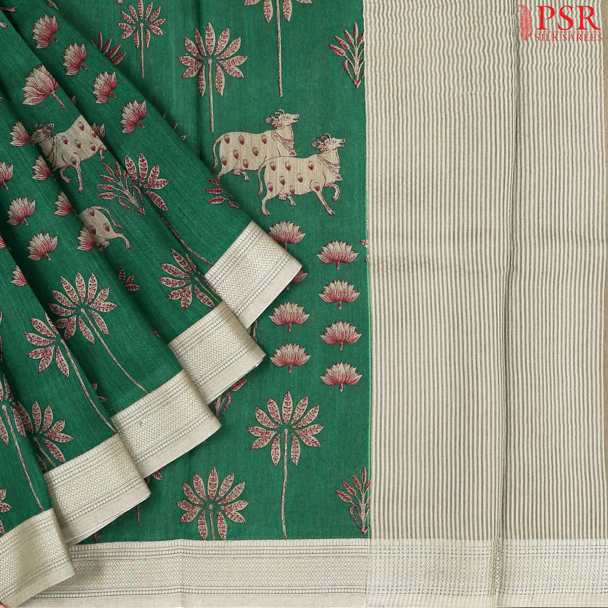 Dark Spring Green Munga Silk Saree