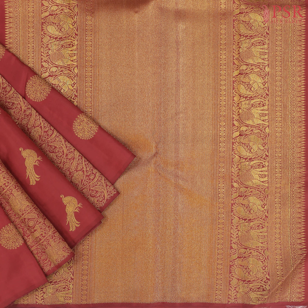 Dark Red Kanchipuram Silk Saree
