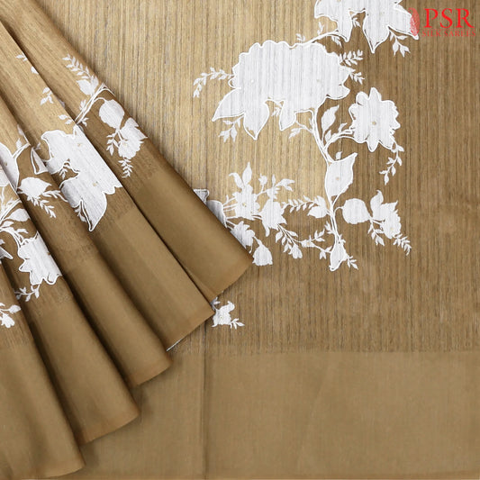 Light Khaki Semi Tussar Saree