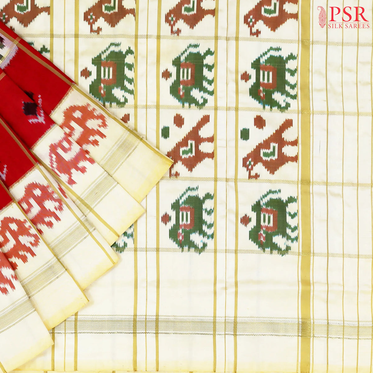 Red Pochampally Silk Ikkat Saree