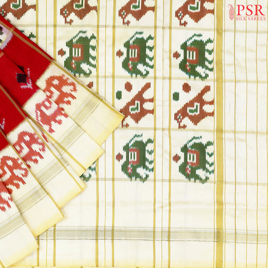 Red Pochampally Silk Ikkat Saree