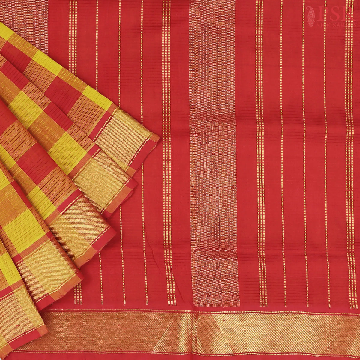 Yellow & Red Cotton Silk Saree