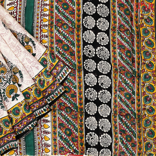 Beige Kalamkari Silk Saree