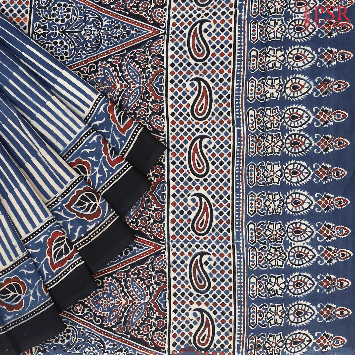 Dark Blue Jaipur Cotton Printed Saree