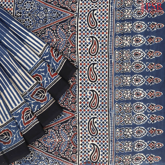 Dark Blue Jaipur Cotton Printed Saree
